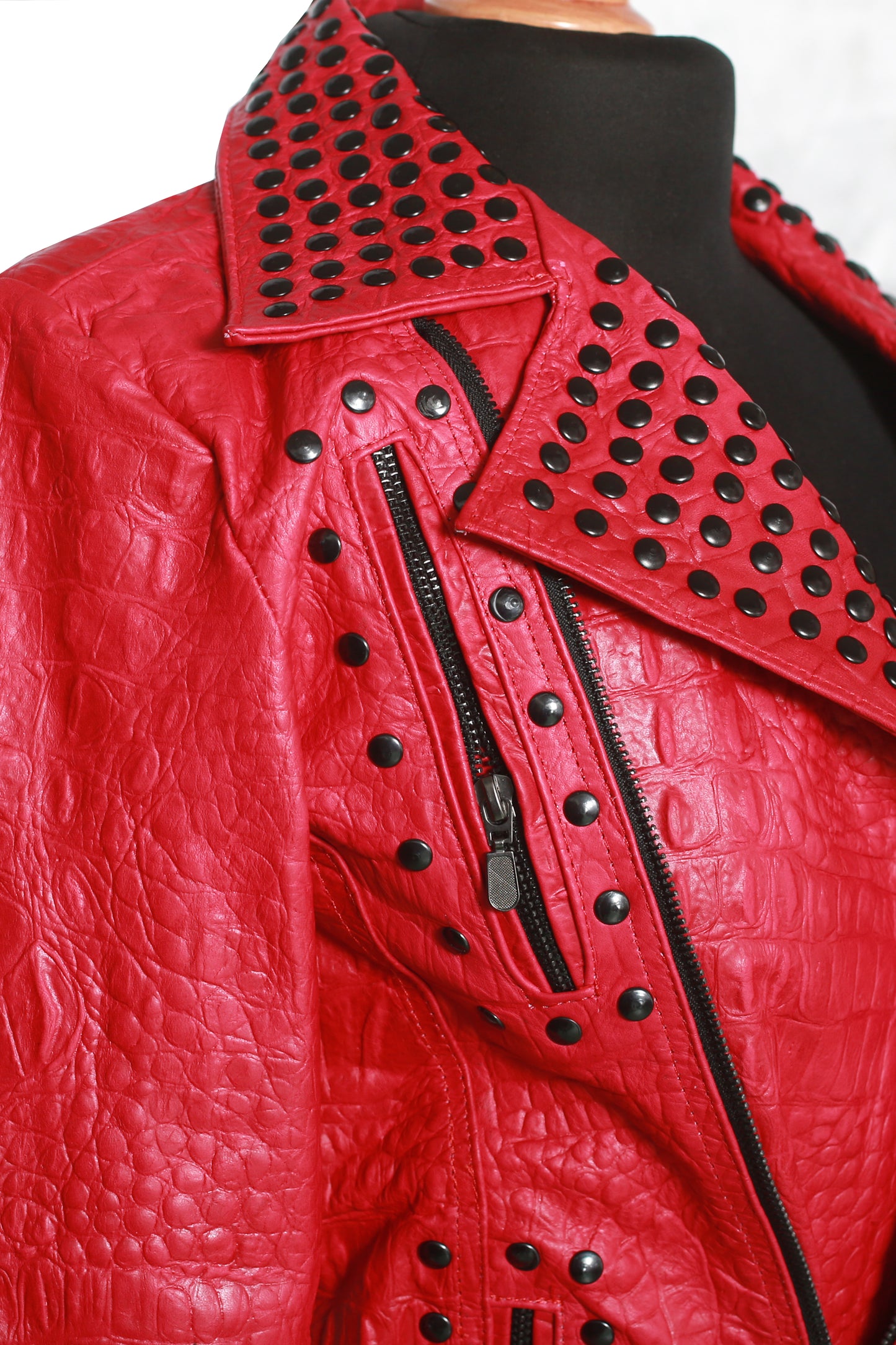womens Crocodile Leather Jacket – Red Embossed Leather dallas