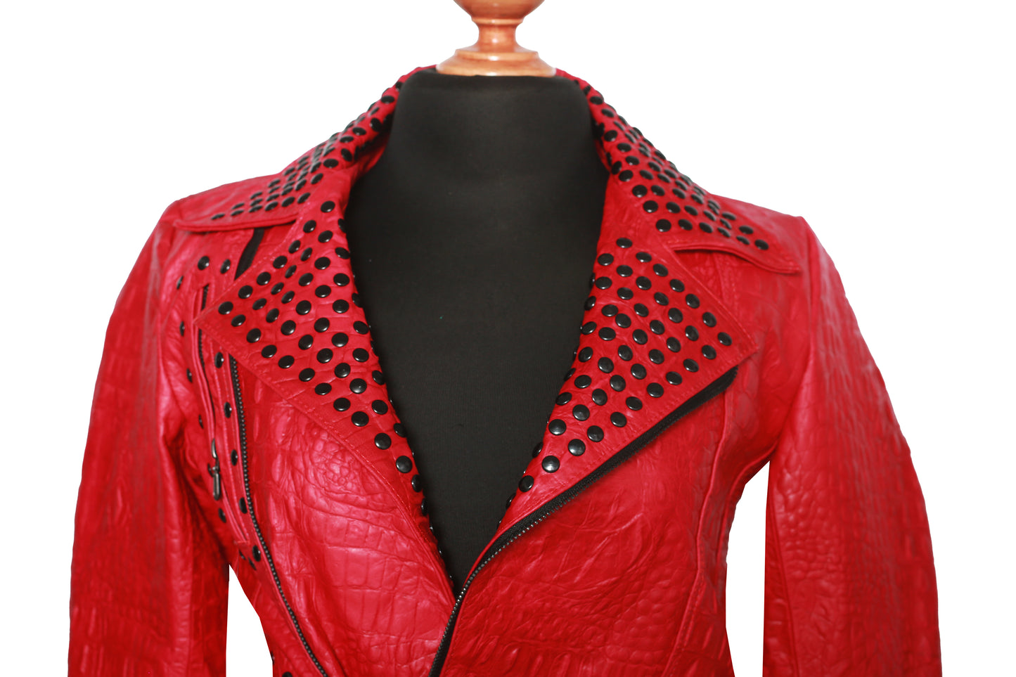 womens Crocodile Leather Jacket – Red Embossed Leather denver