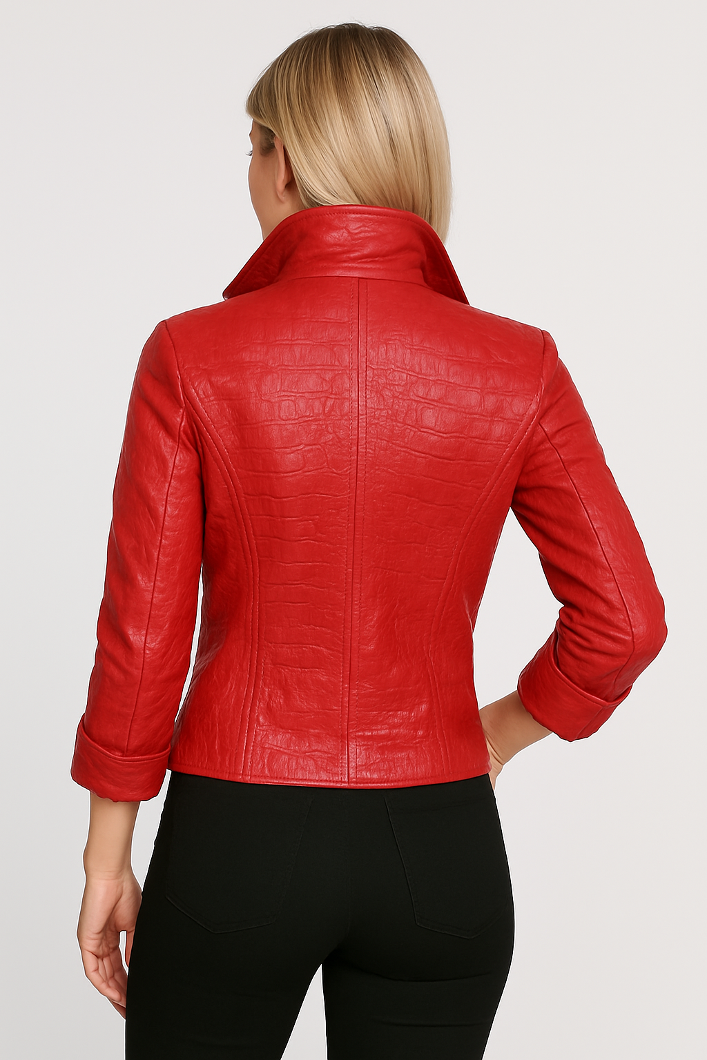 womens Crocodile Leather Jacket – Red Embossed Leather el paso