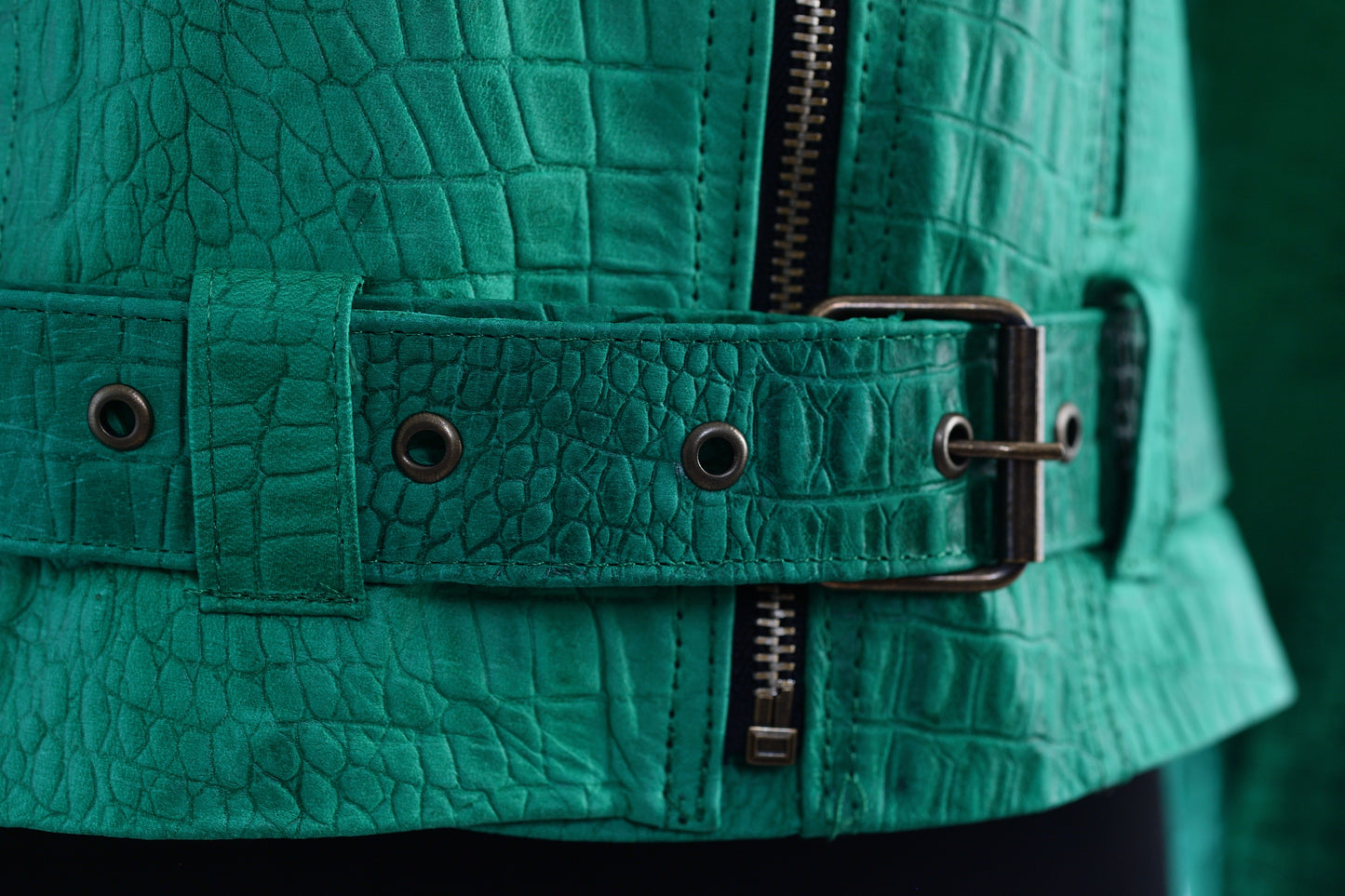 womens Emerald Luxe Croc-Embossed Leather Biker Jacket dallas