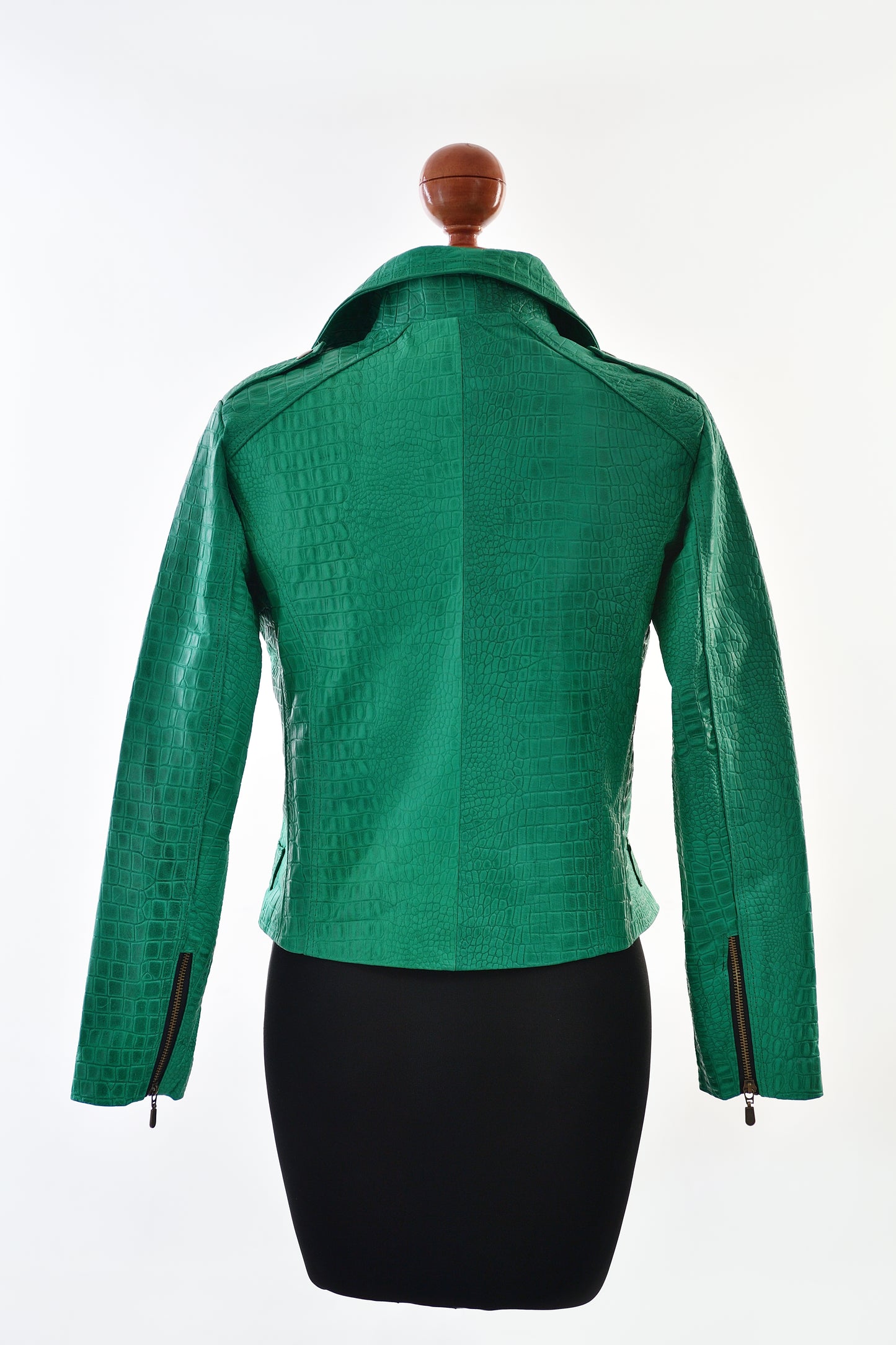 womens Emerald Luxe Croc-Embossed Leather Biker Jacket los angeles