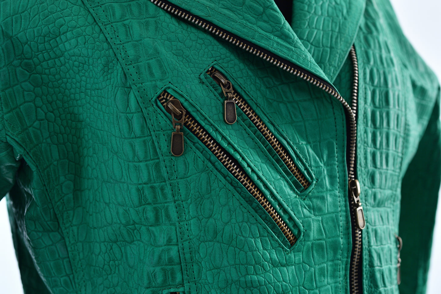 womens Emerald Luxe Croc-Embossed Leather Biker Jacket new york