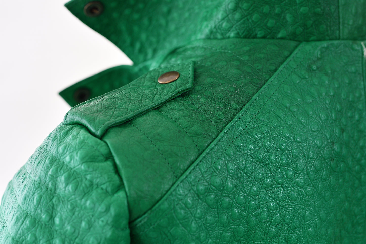 womens Green Ostrich-Embossed Leather Biker Jacket new york
