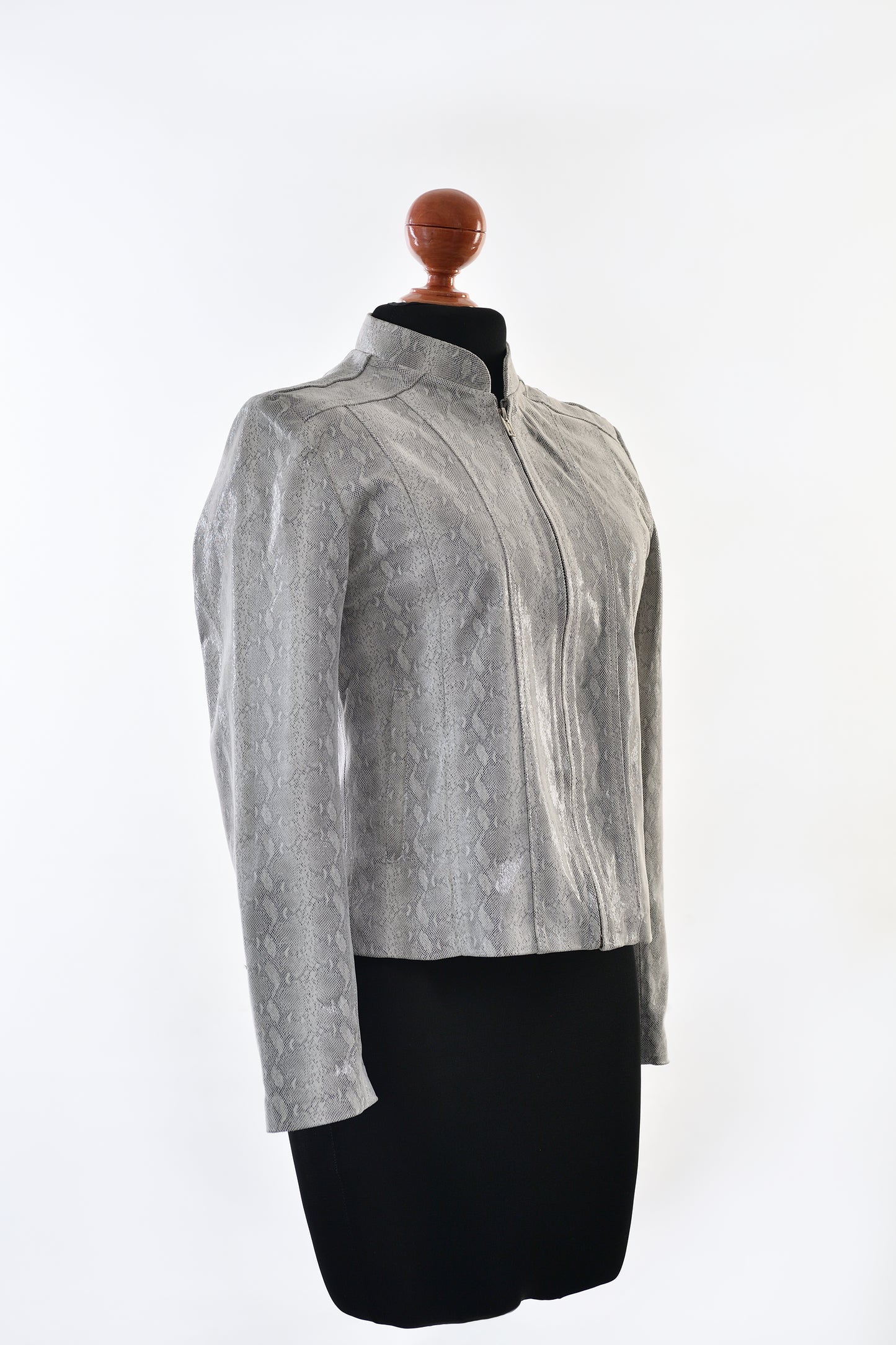 womens Light Ash Snake Texture Leather Moto Jacket