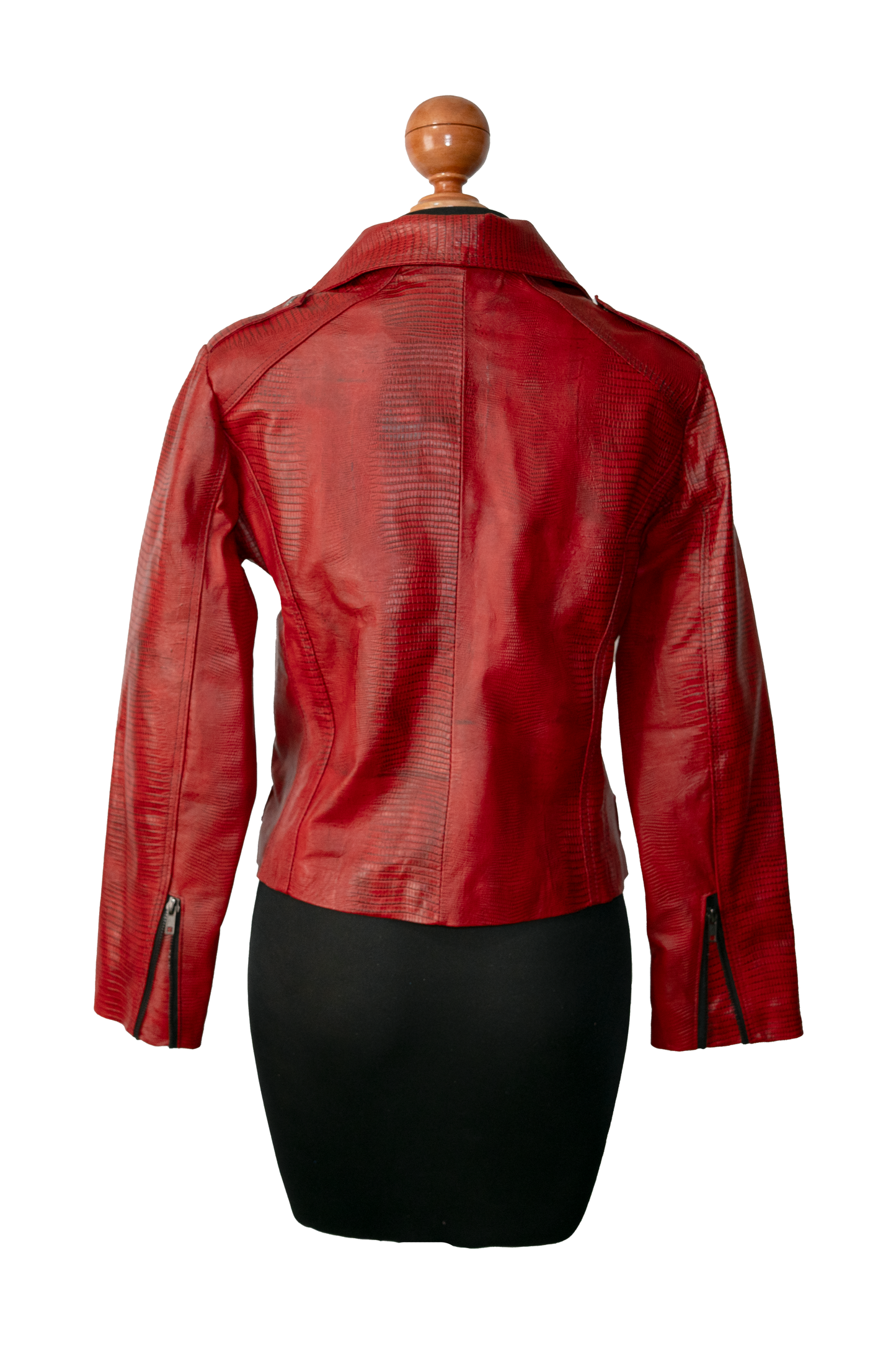 womens Lizard-Motorcycle Jacket – Red Leather with Exotic Texture