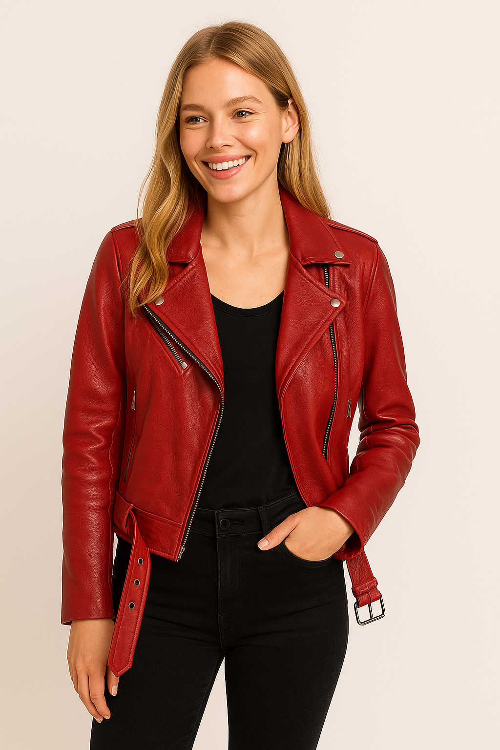 womens Lizard-Motorcycle Jacket – Red Leather with Exotic Texture denver