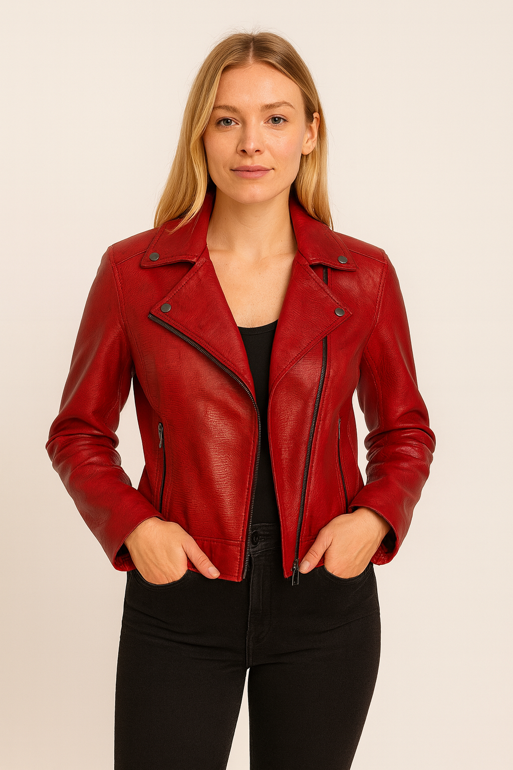 womens Lizard-Motorcycle Jacket – Red Leather with Exotic Texture las vegas