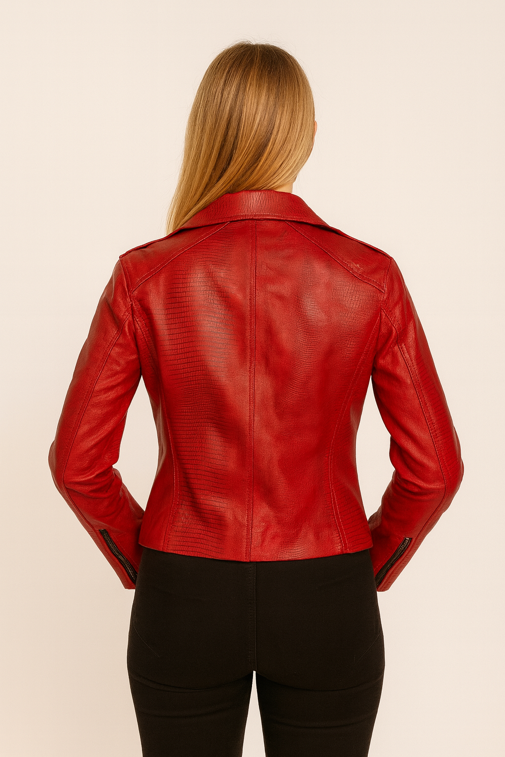 womens Lizard-Motorcycle Jacket – Red Leather with Exotic Texture phoenix