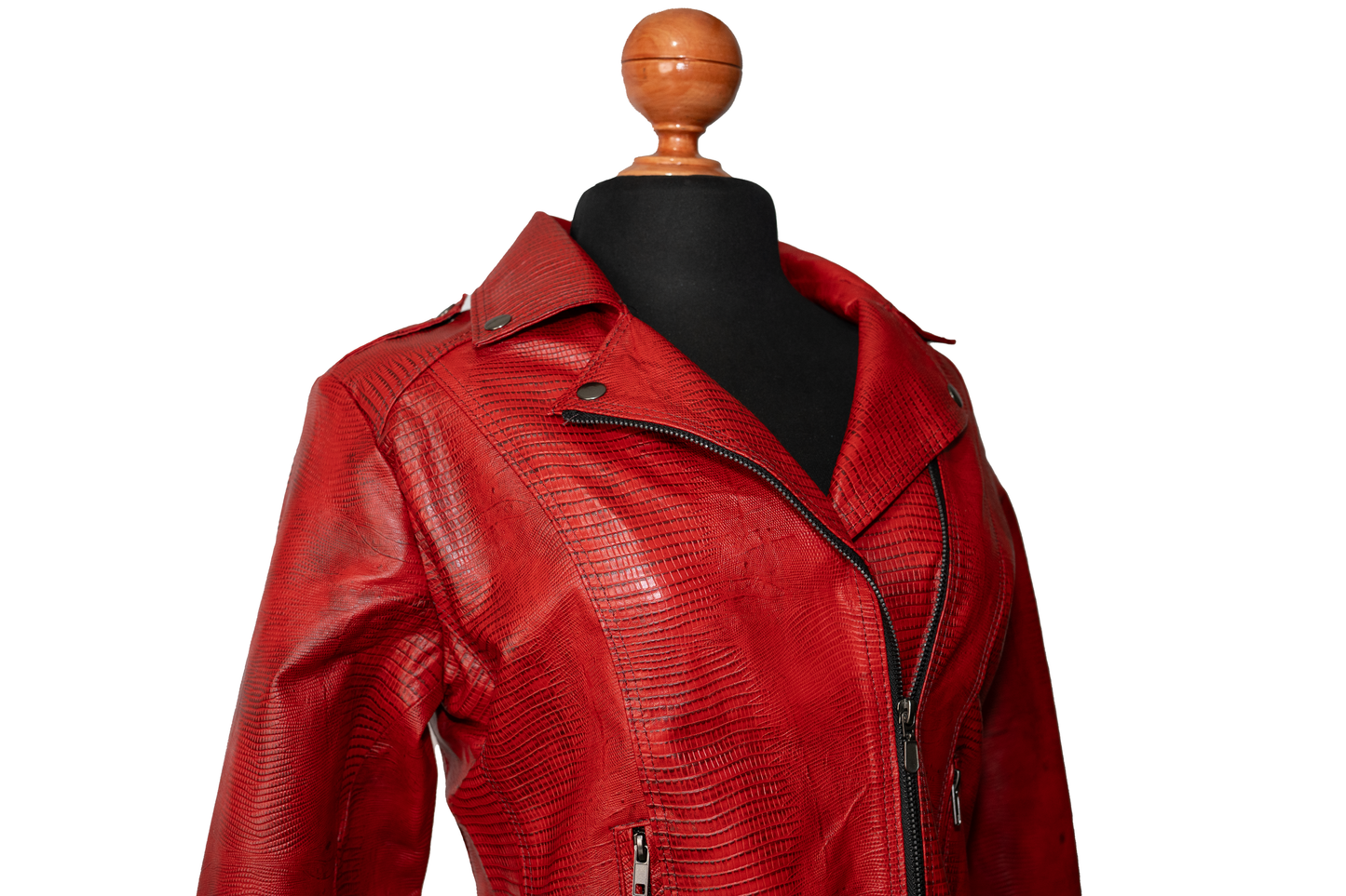 womens Lizard-Motorcycle Jacket – Red Leather with Exotic Texture texas