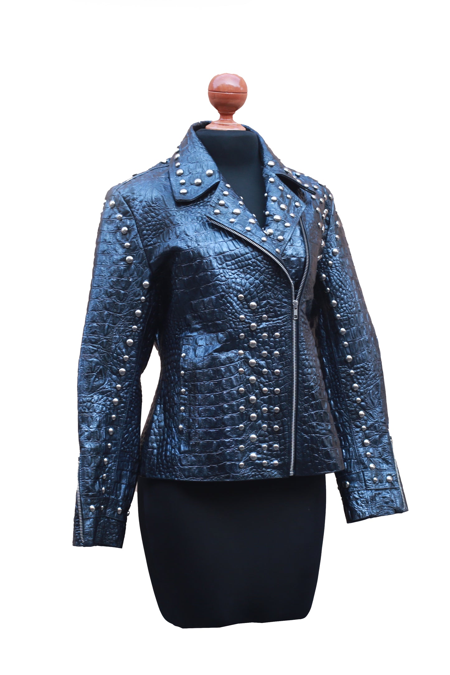 womens Rockstar Black Studded Crocodile Jacket