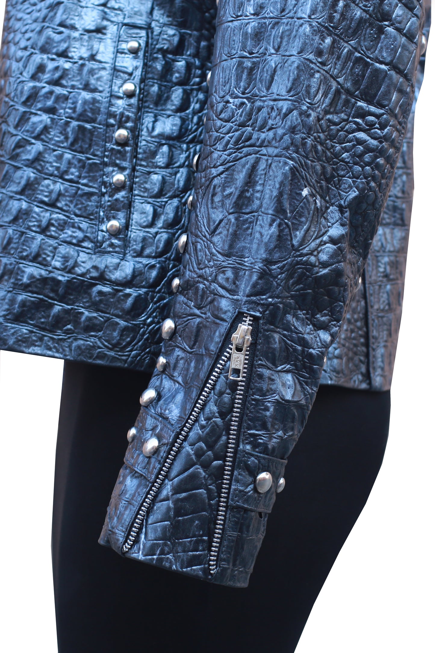 womens Rockstar Black Studded Crocodile Jacket dallas