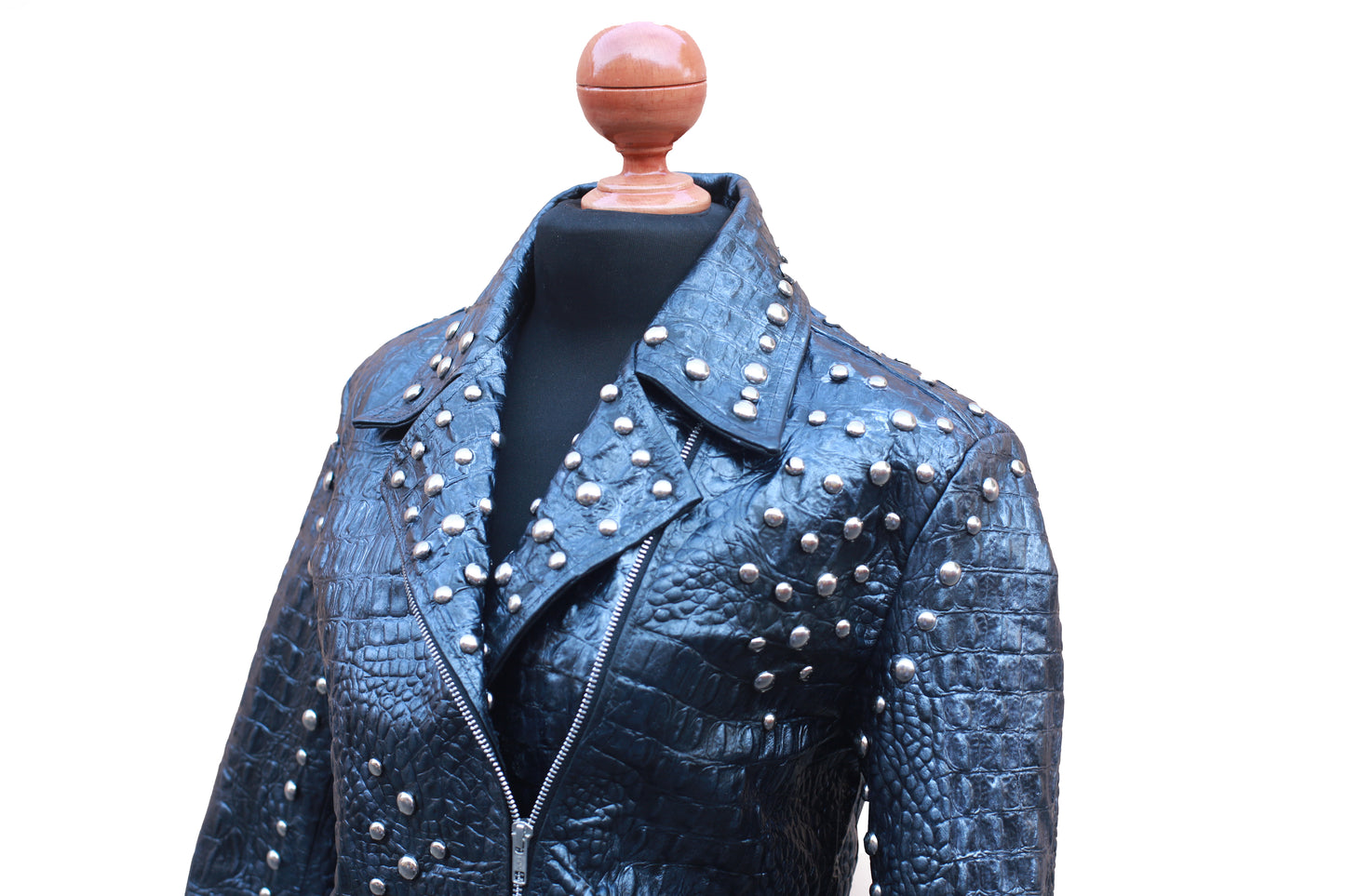 womens Rockstar Black Studded Crocodile Jacket los angeles