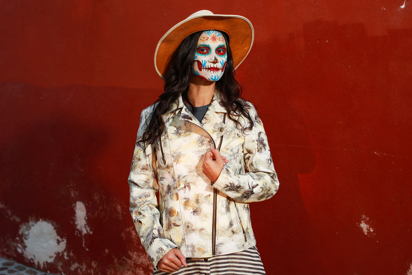 womens Vintage-Inspired Floral Leather Jacket dallas