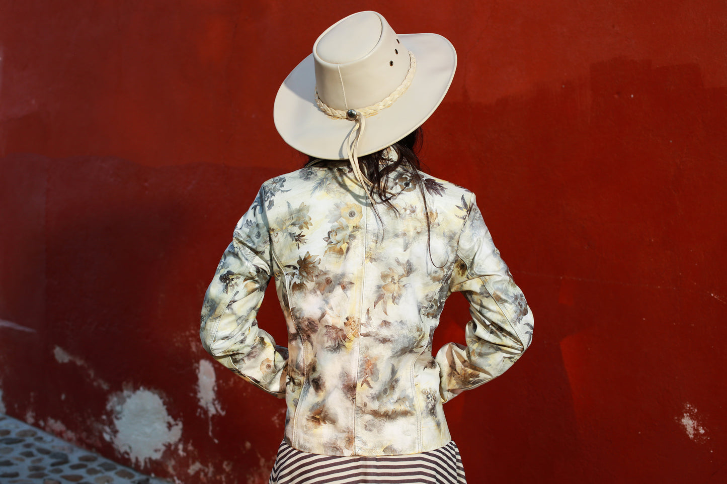 womens Vintage-Inspired Floral Leather Jacket new york