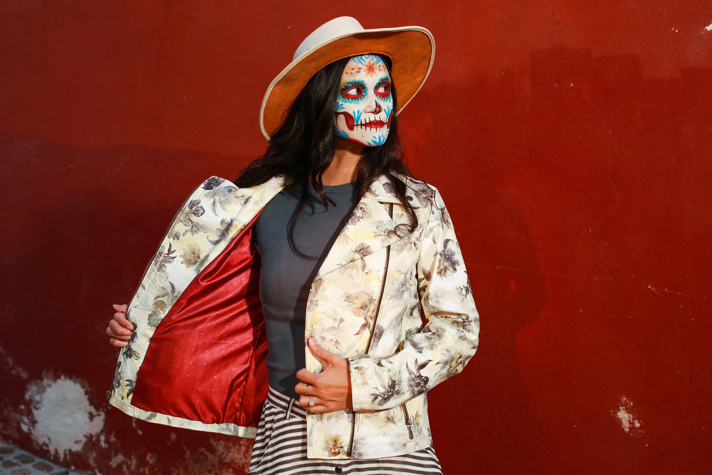 womens Vintage-Inspired Floral Leather Jacket san diego