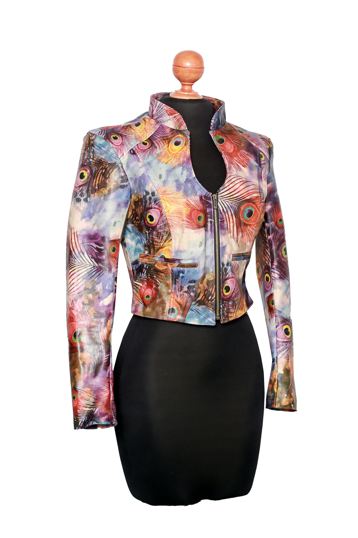 womens Vivid Peacock Feather Leather Blazer Exotic Jacket