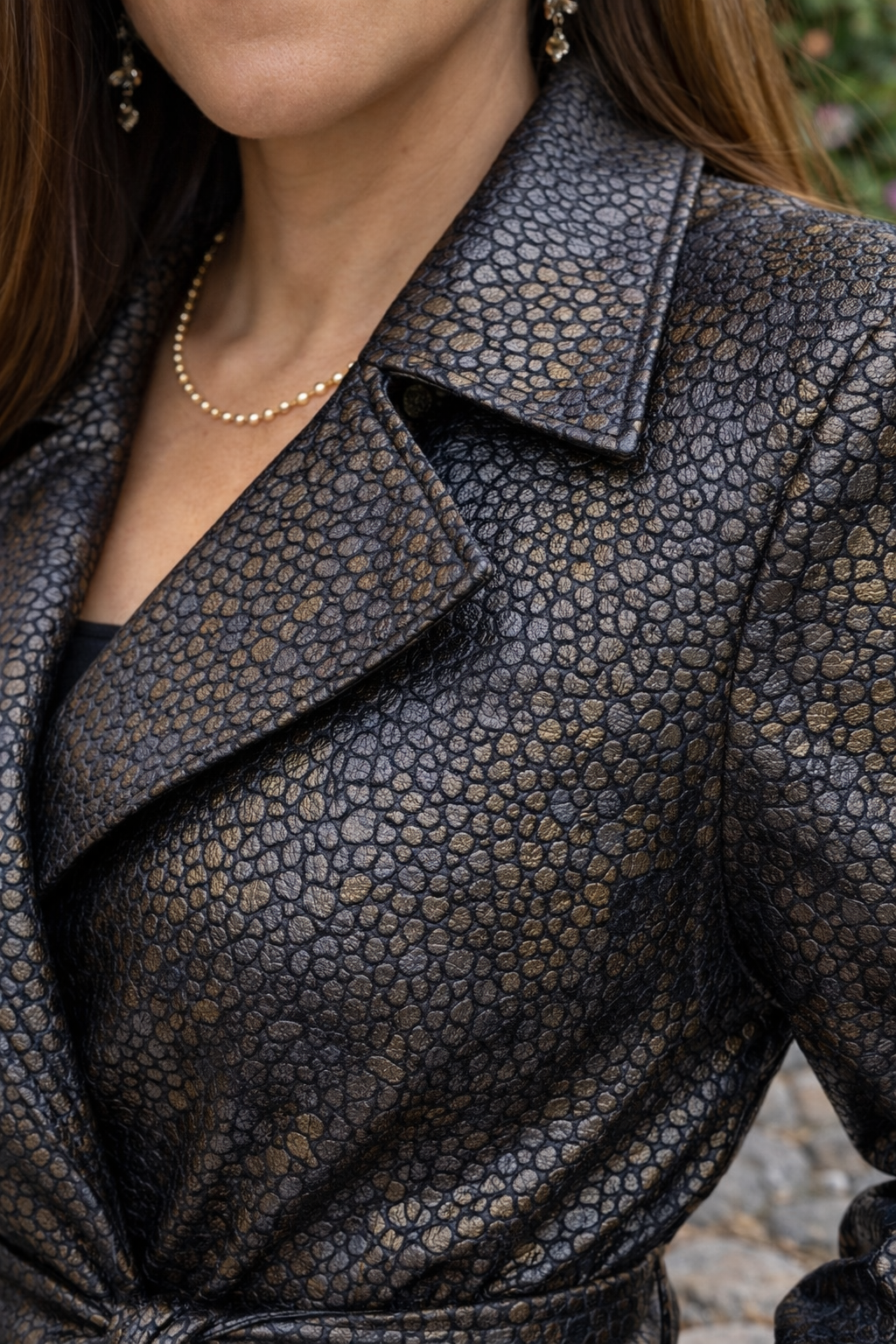 Women's Black Jungle Texture Overcoat – Dark Animal Print Leather