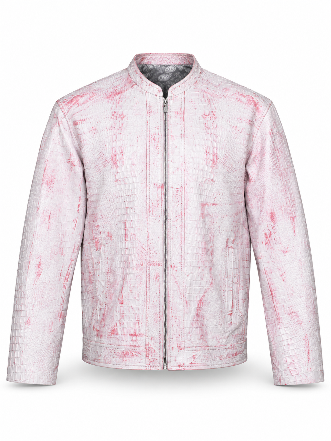 Men's Modern Artisan Crocodile-Embossed Leather Jacket – Blush White