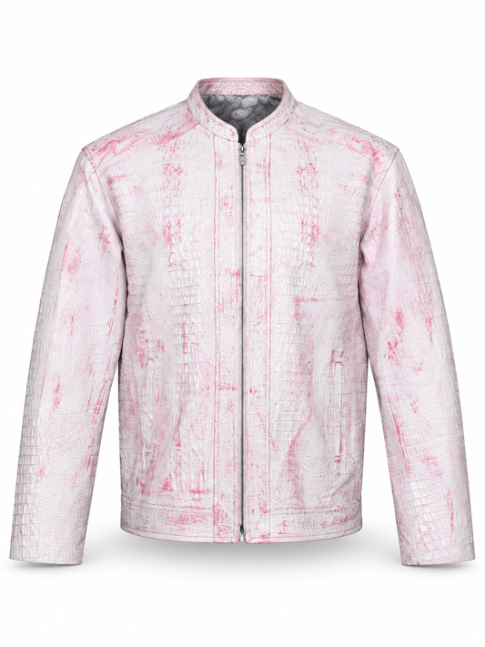 Men's Modern Artisan Crocodile-Embossed Leather Jacket – Blush White