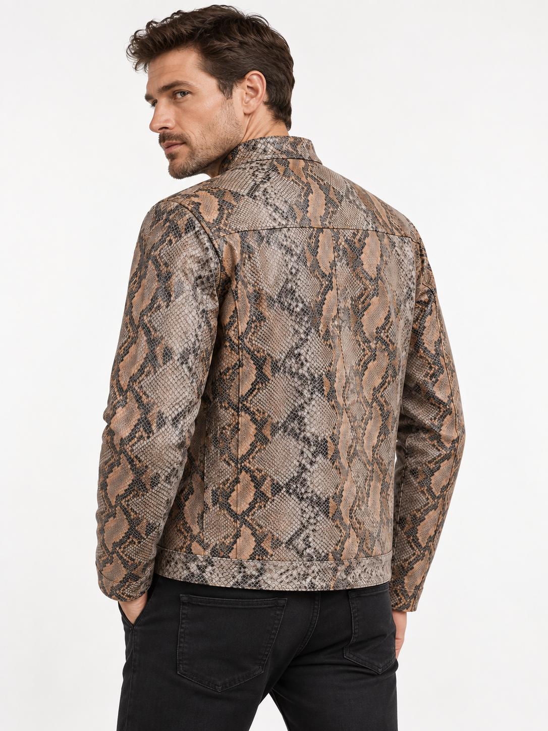 Sandstone Serpent Leather Jacket for Men