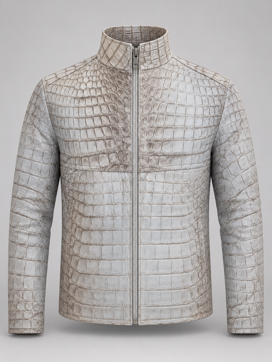 White Genuine Crocodile Leather Jacket – Men’s High-End Exotic Skin