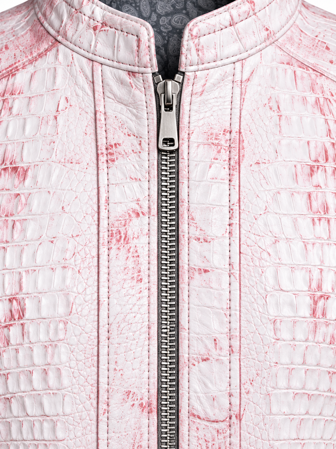 Men's Modern Artisan Crocodile-Embossed Leather Jacket – Blush White