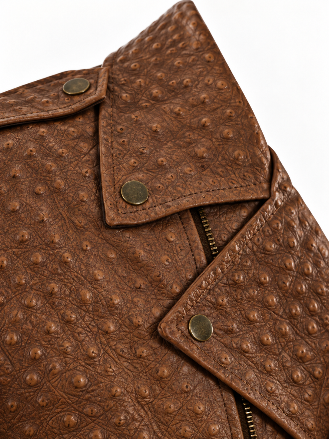 Men's Cognac Ostrich-Textured Leather Moto Jacket