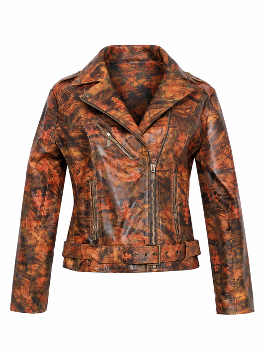 Women's Autumn Drizzle Floral Leather Jacket – Cropped Biker