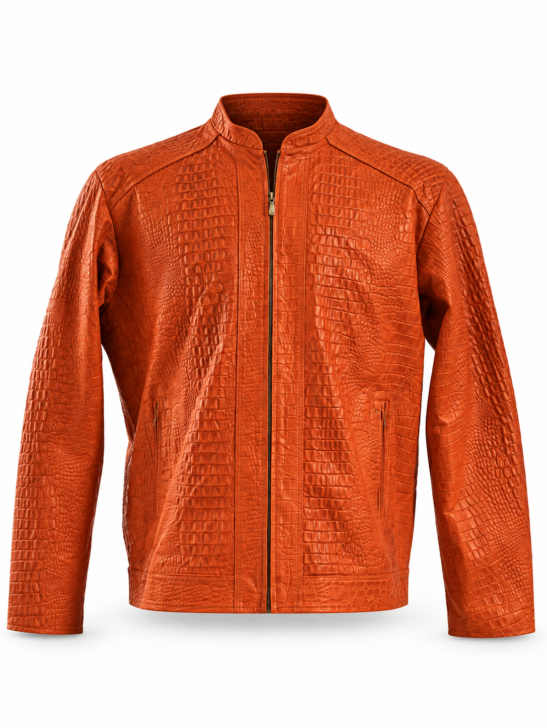Men's Crocodile-Embossed Zip-Up Jacket in Sunset Orange