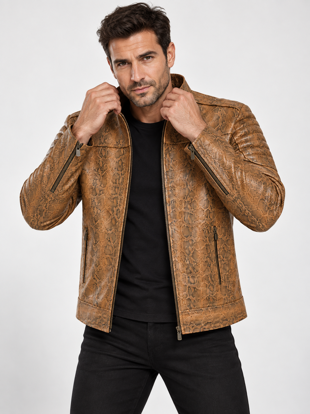 Rustic Python Texture Jacket for Men