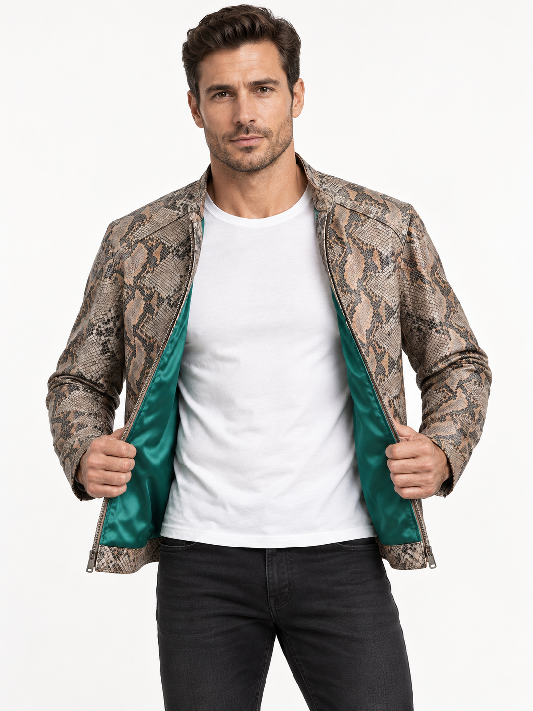 Sandstone Serpent Leather Jacket for Men