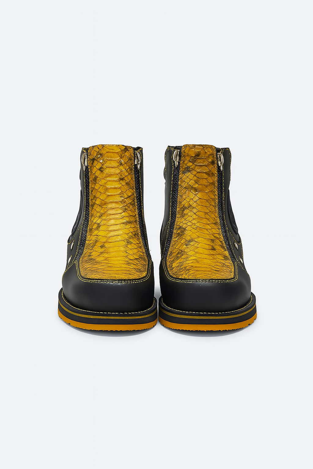Yellow Python & Black Leather Skull Boots