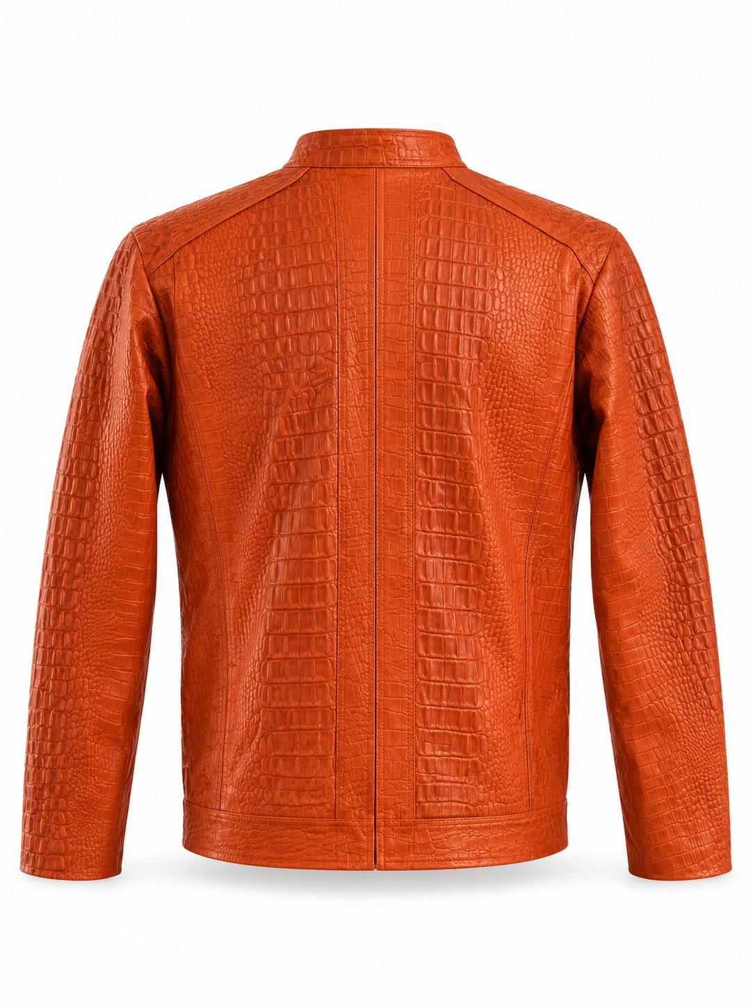 Men's Crocodile-Embossed Zip-Up Jacket in Sunset Orange
