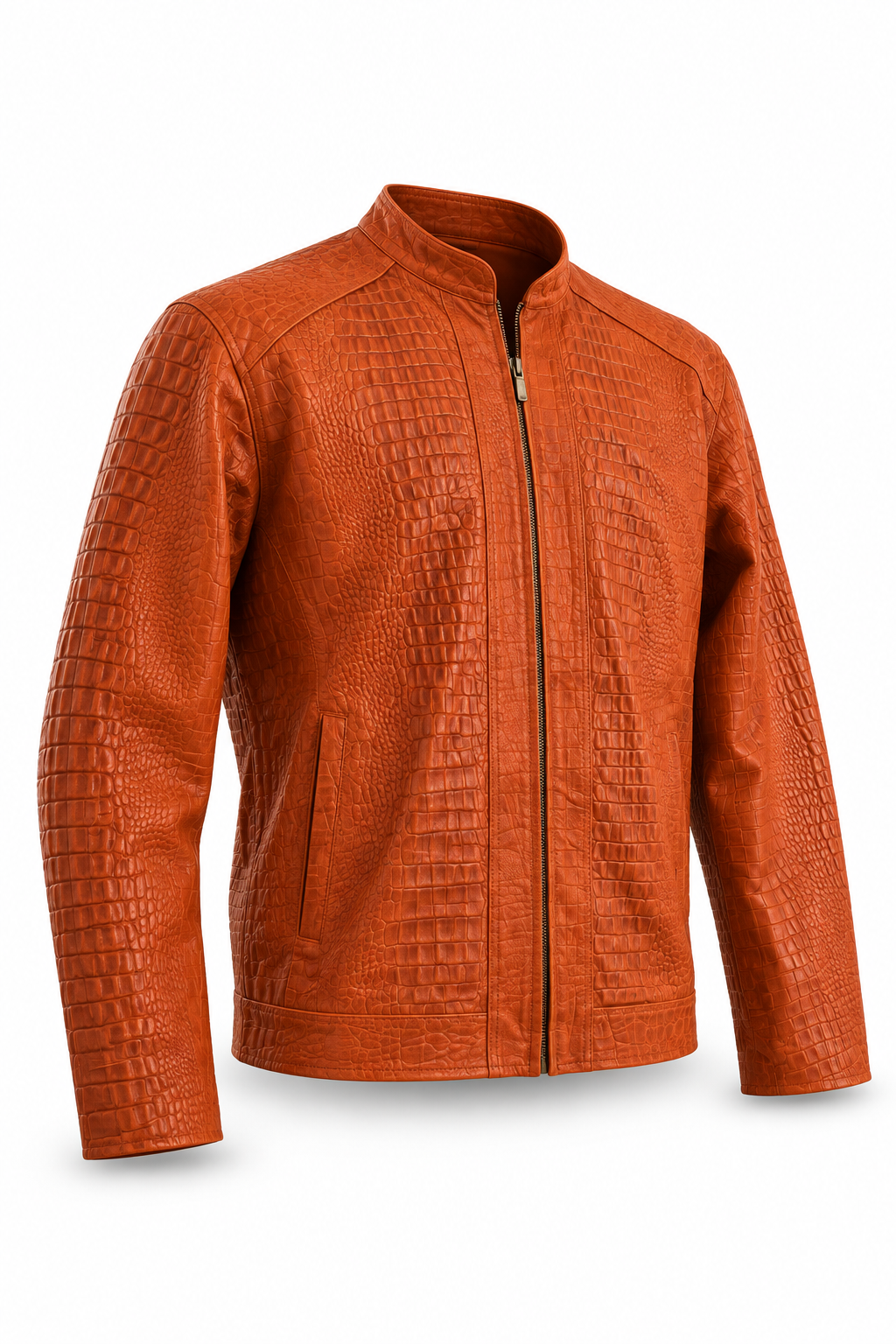 Men's Crocodile-Embossed Zip-Up Jacket in Sunset Orange