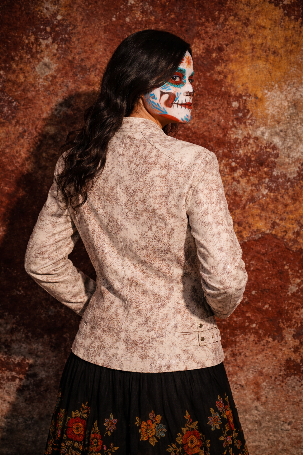 Women's Powdered Blush Moto Jacket with Subtle Texture
