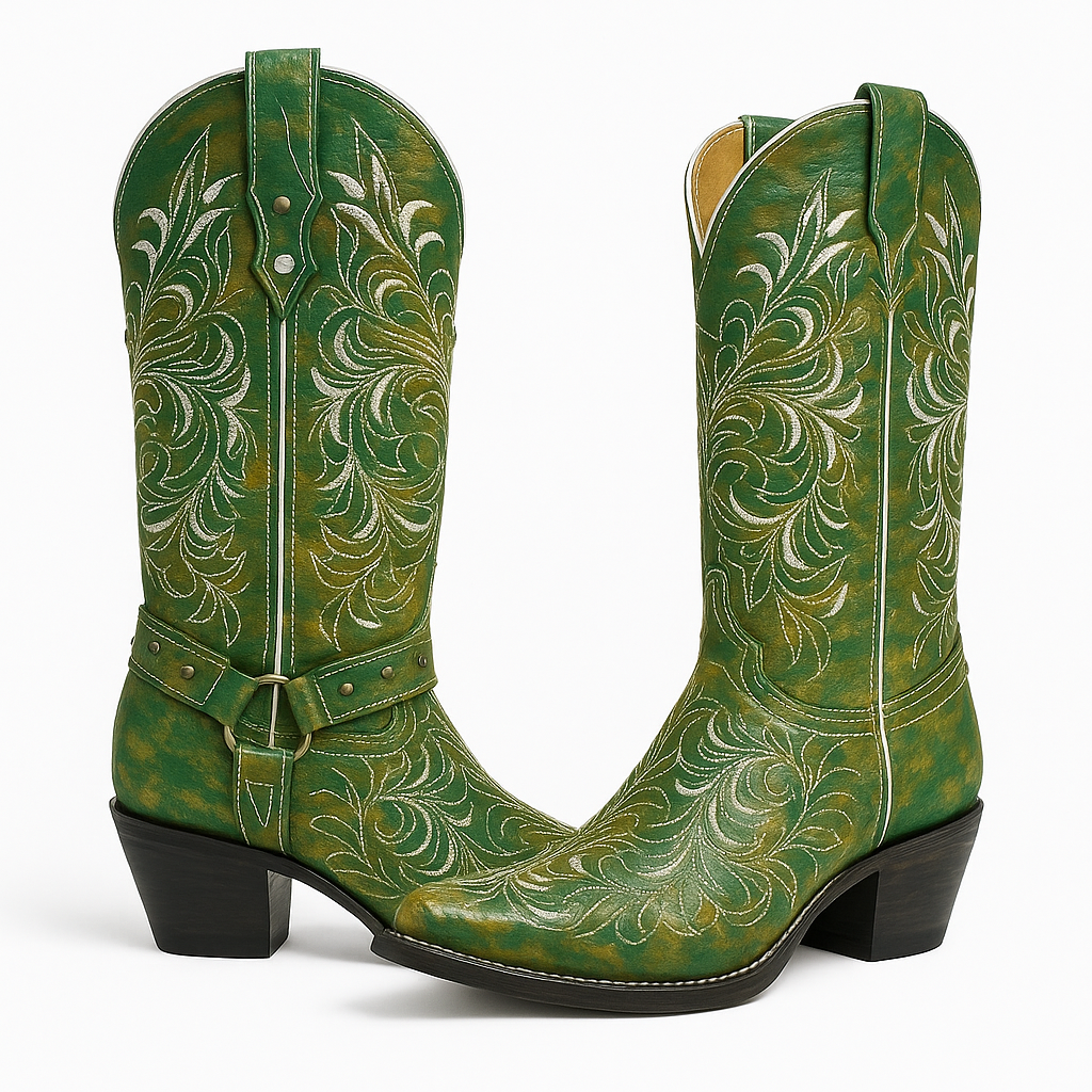 Green Handcrafted Leather Cowboy Boot texas