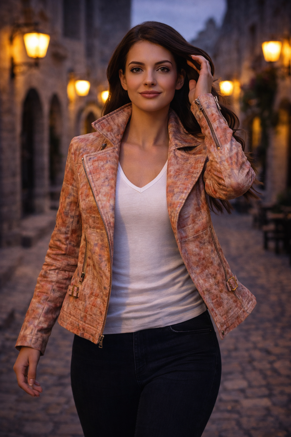 Women's Vivid Croc Leather Biker Jacket – Hand-Stained Artistic Expression