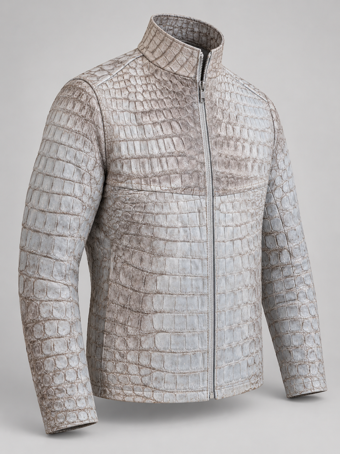 White Genuine Crocodile Leather Jacket – Men’s High-End Exotic Skin