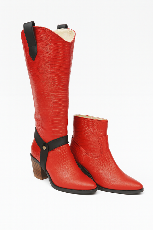 2-in-1 Red Lizard Convertible Boots – Tall Western to Ankle Style