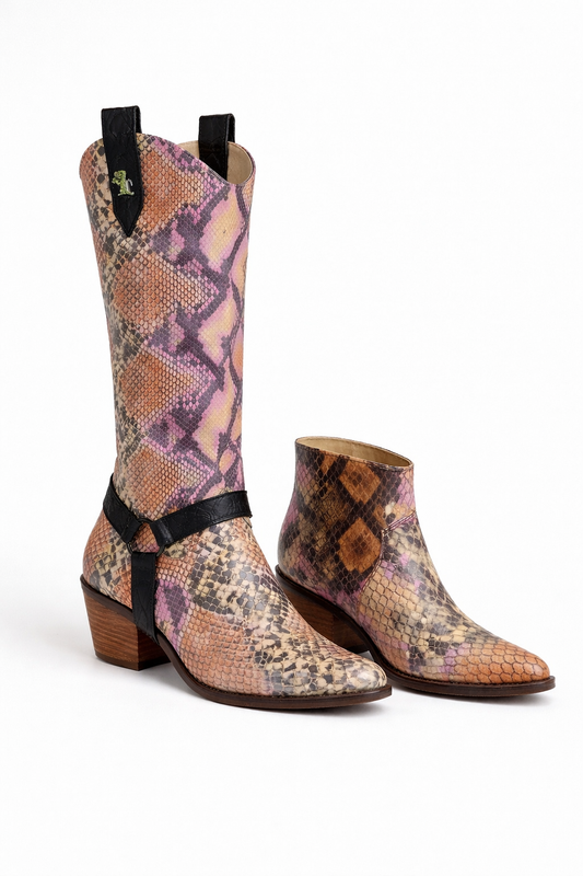 Colorful Snake Print Leather Boots Western & Ankle Style