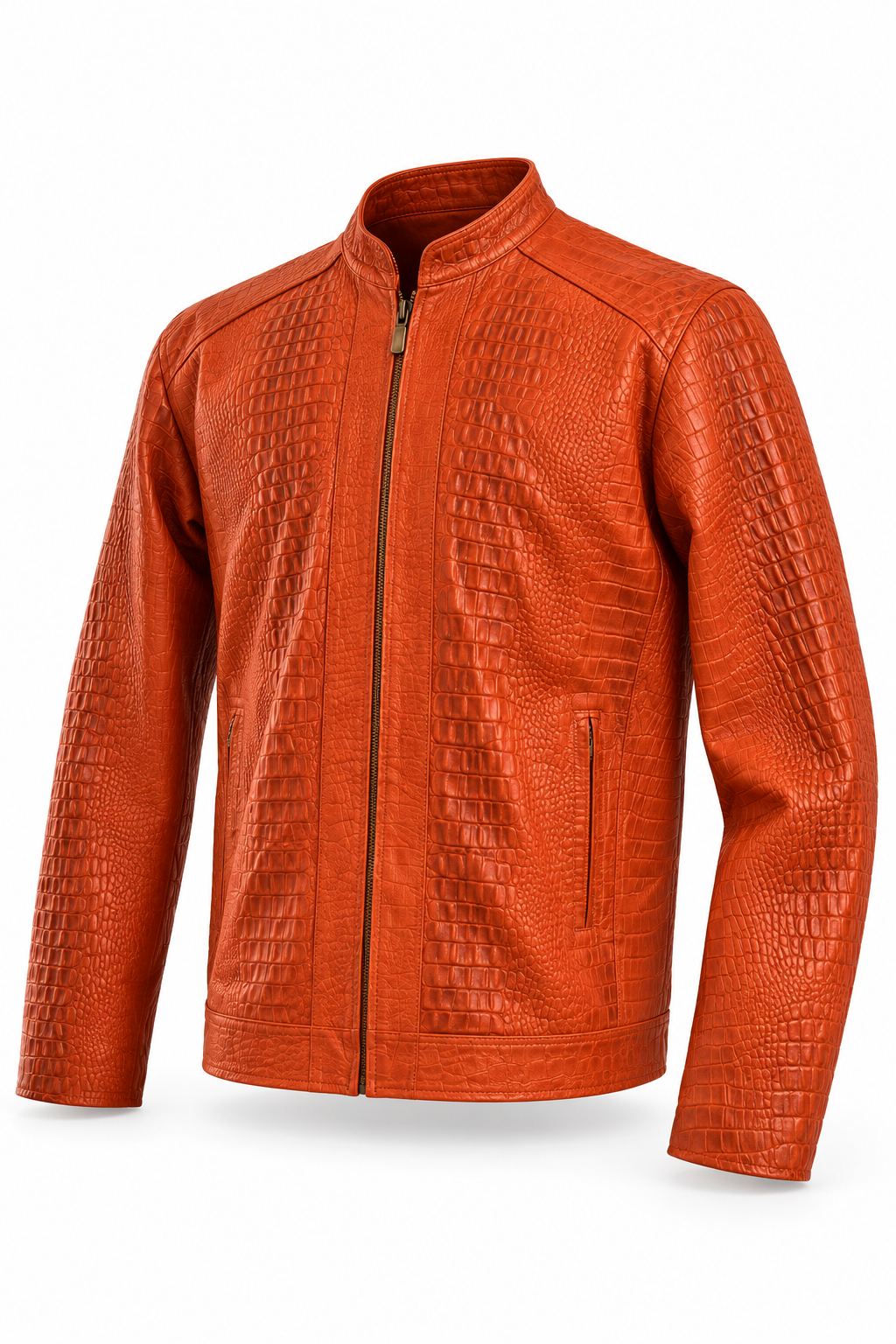 Men's Crocodile-Embossed Zip-Up Jacket in Sunset Orange