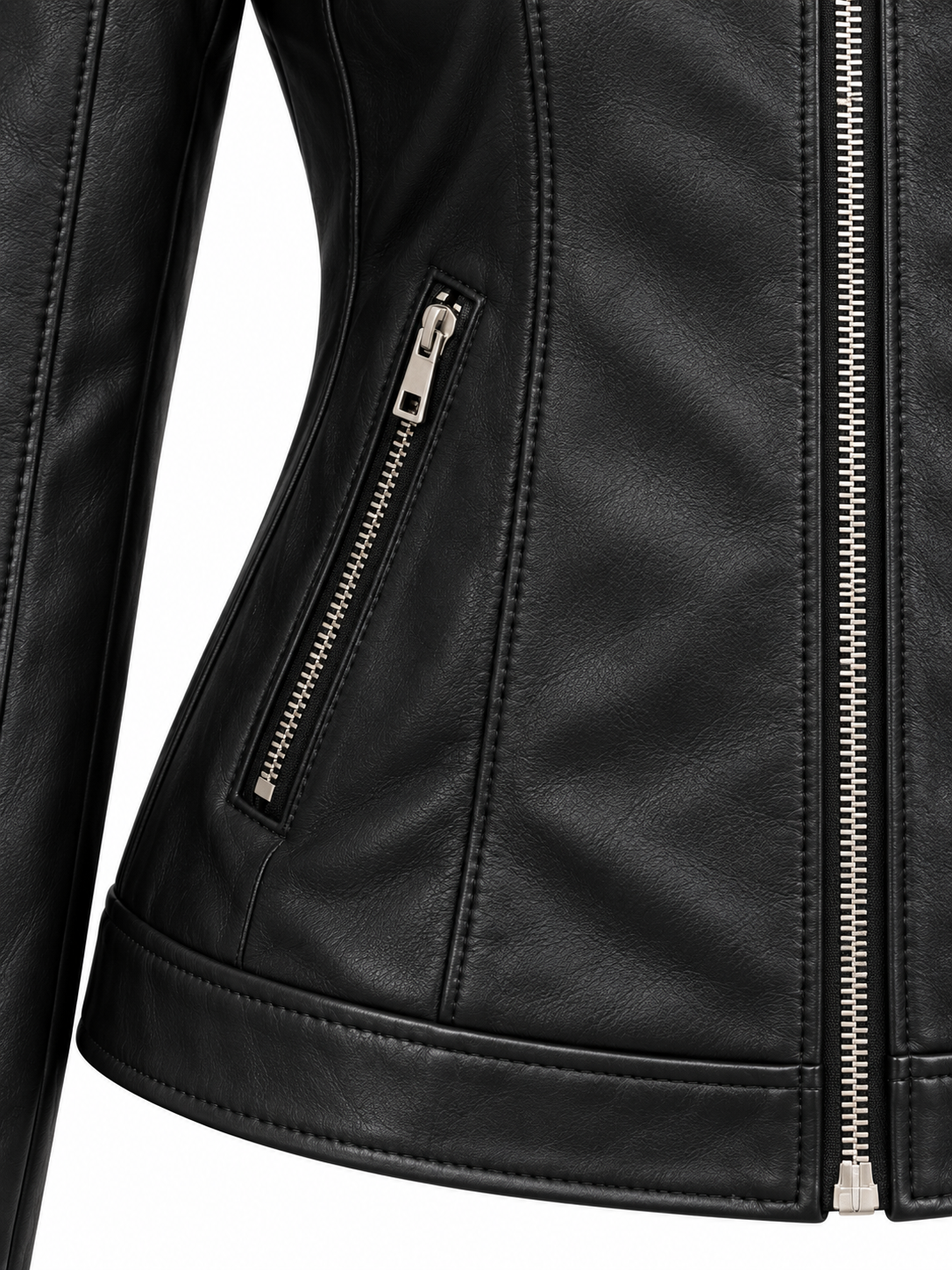 Women's black leather moto jacket— Biker Style with Silver