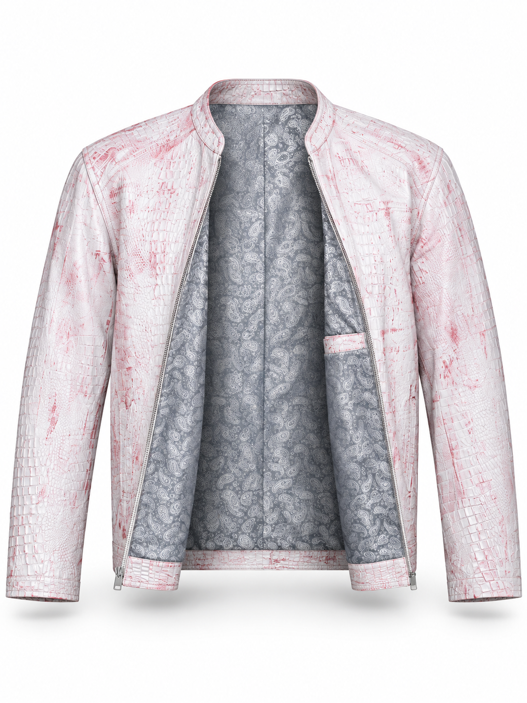 Men's Modern Artisan Crocodile-Embossed Leather Jacket – Blush White