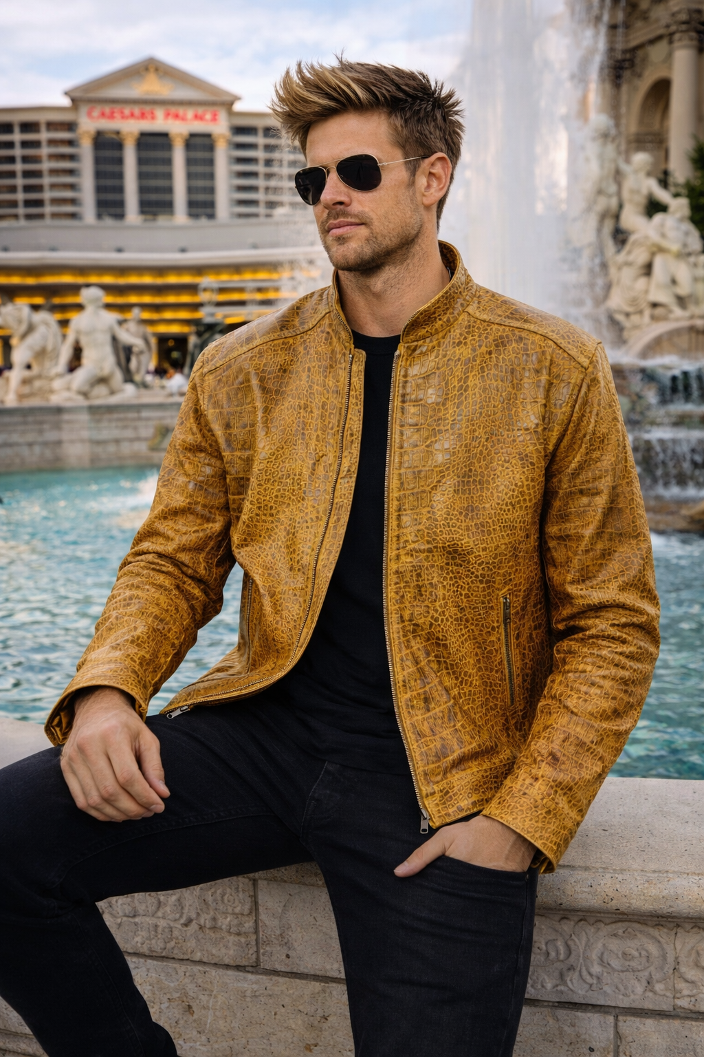 Men's Desert Ember Croc Leather Jacket