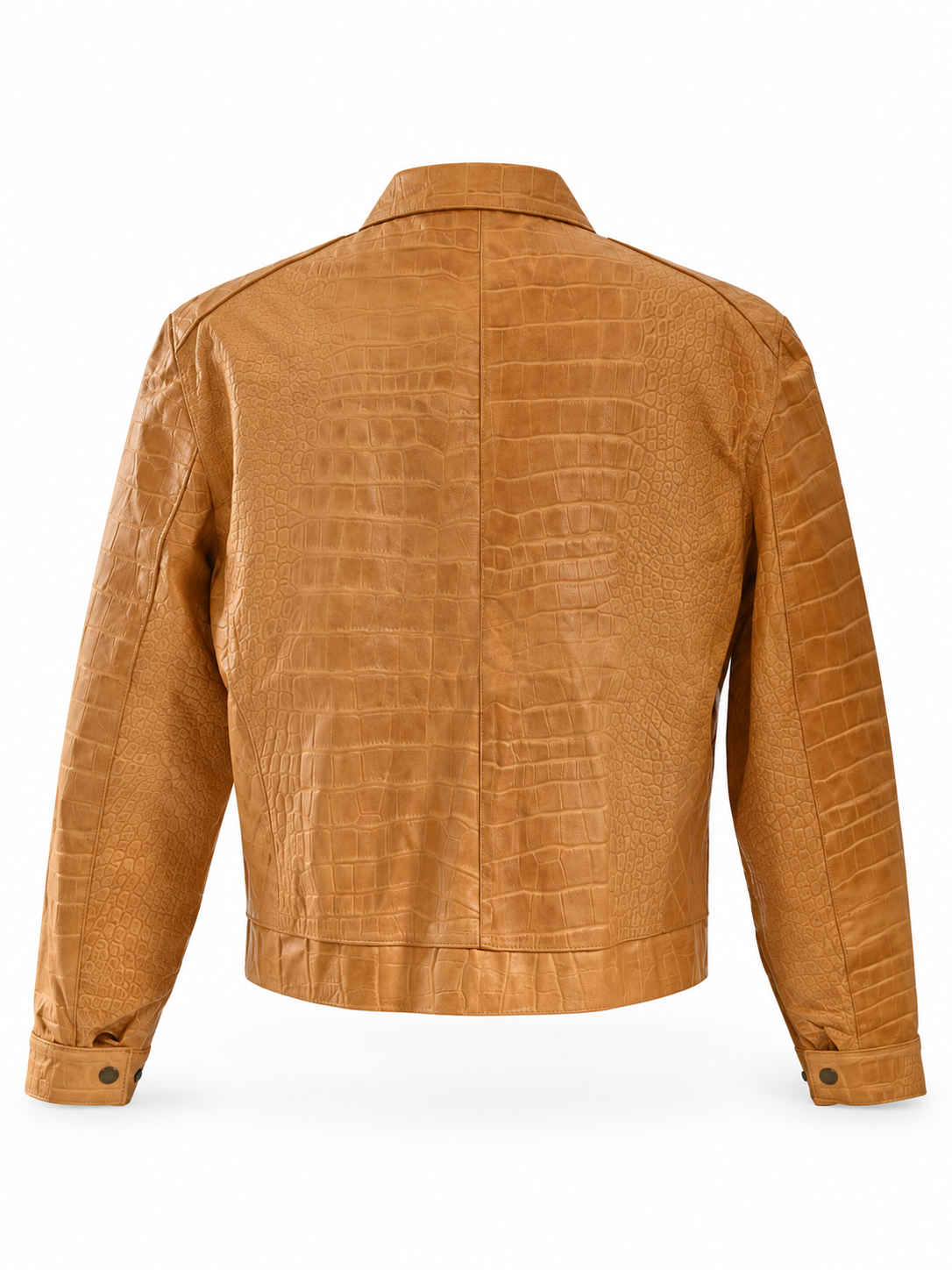 Sand Crocodile-Embossed Leather Jacket – Bold Texture, Refined Style