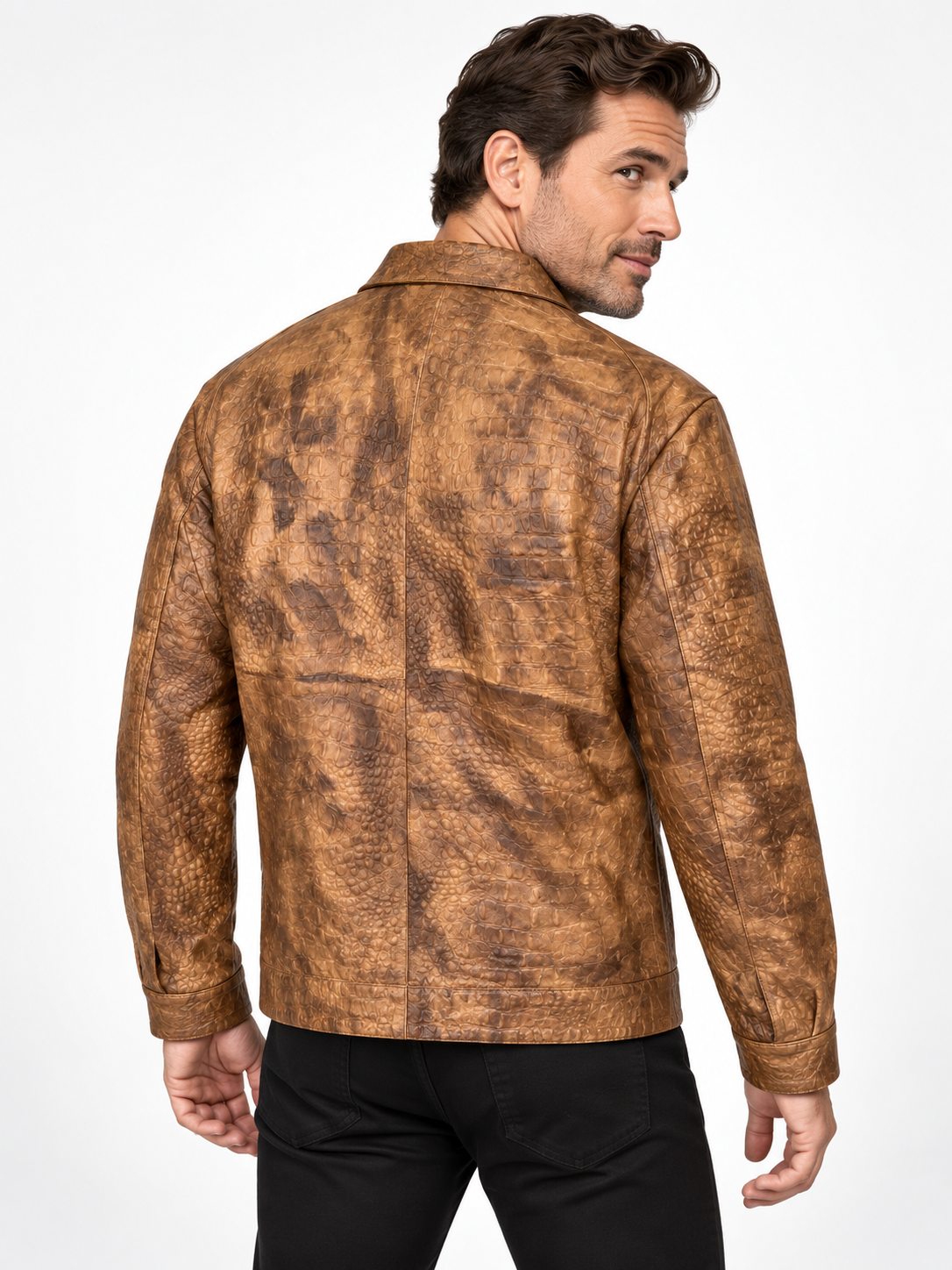 Men’s Leather Rider Jacket – Handcrafted Crocodile-Embossed