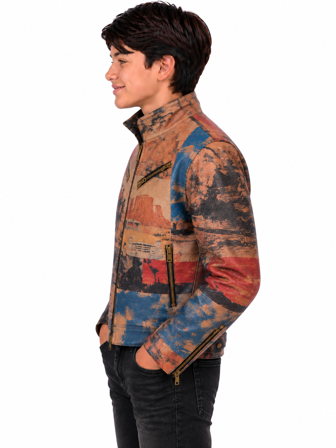 Boys’ Vintage Western Road Trip Genuine Leather Jacket