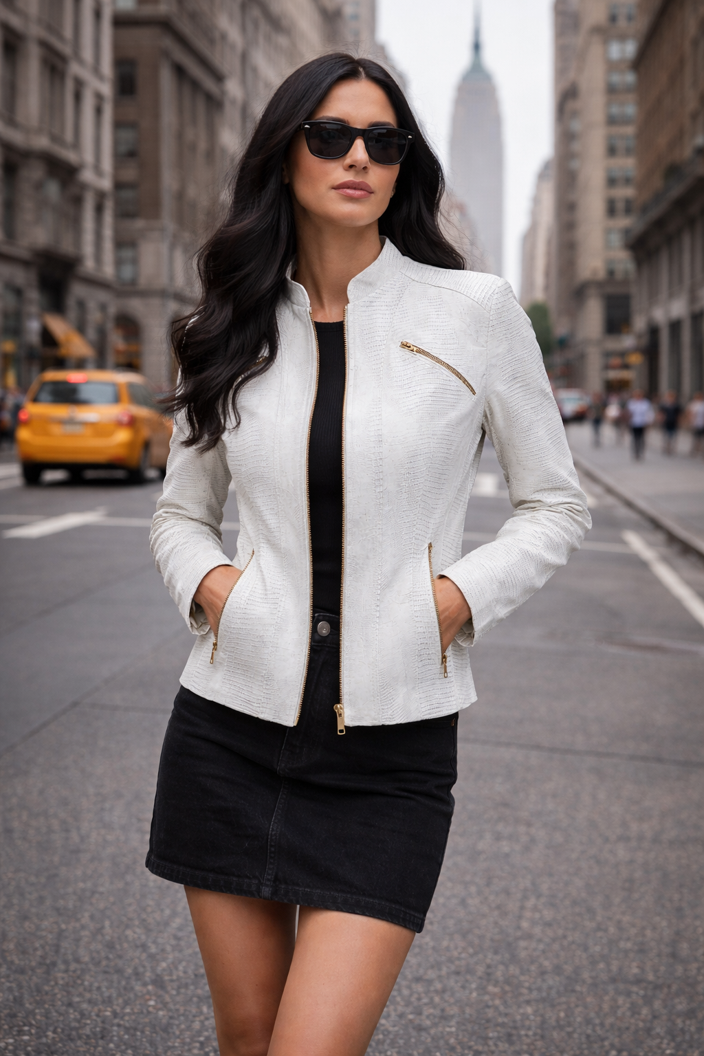 Women's Icy White Lizard-Embossed Leather Jacket – Modern Exotic Statement