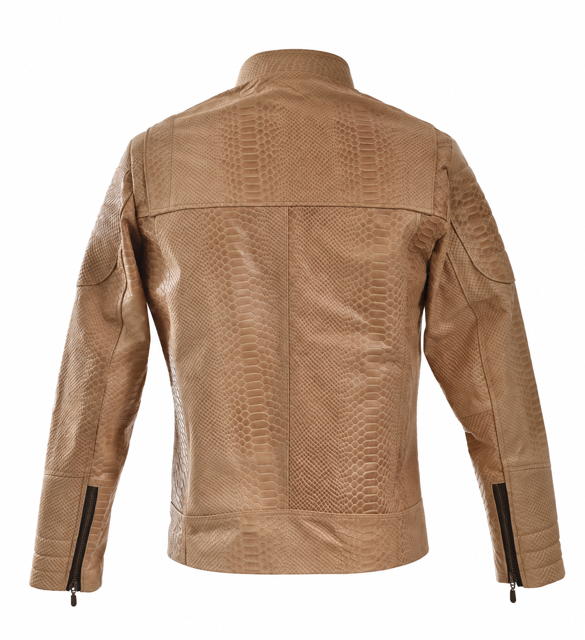 Men's Light Tan Reptile-Embossed Leather Moto Jacket