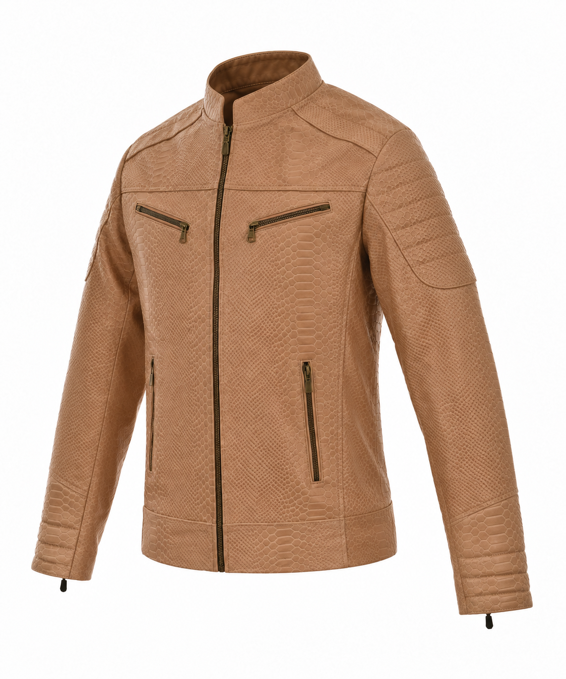 Men's Light Tan Reptile-Embossed Leather Moto Jacket